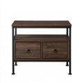 31.5 in Dark Brown and Black Engineered Wood and Steel Nightstand with 2 Drawers and Open Shelf, 31.5 x 15.7 x 29.9 in