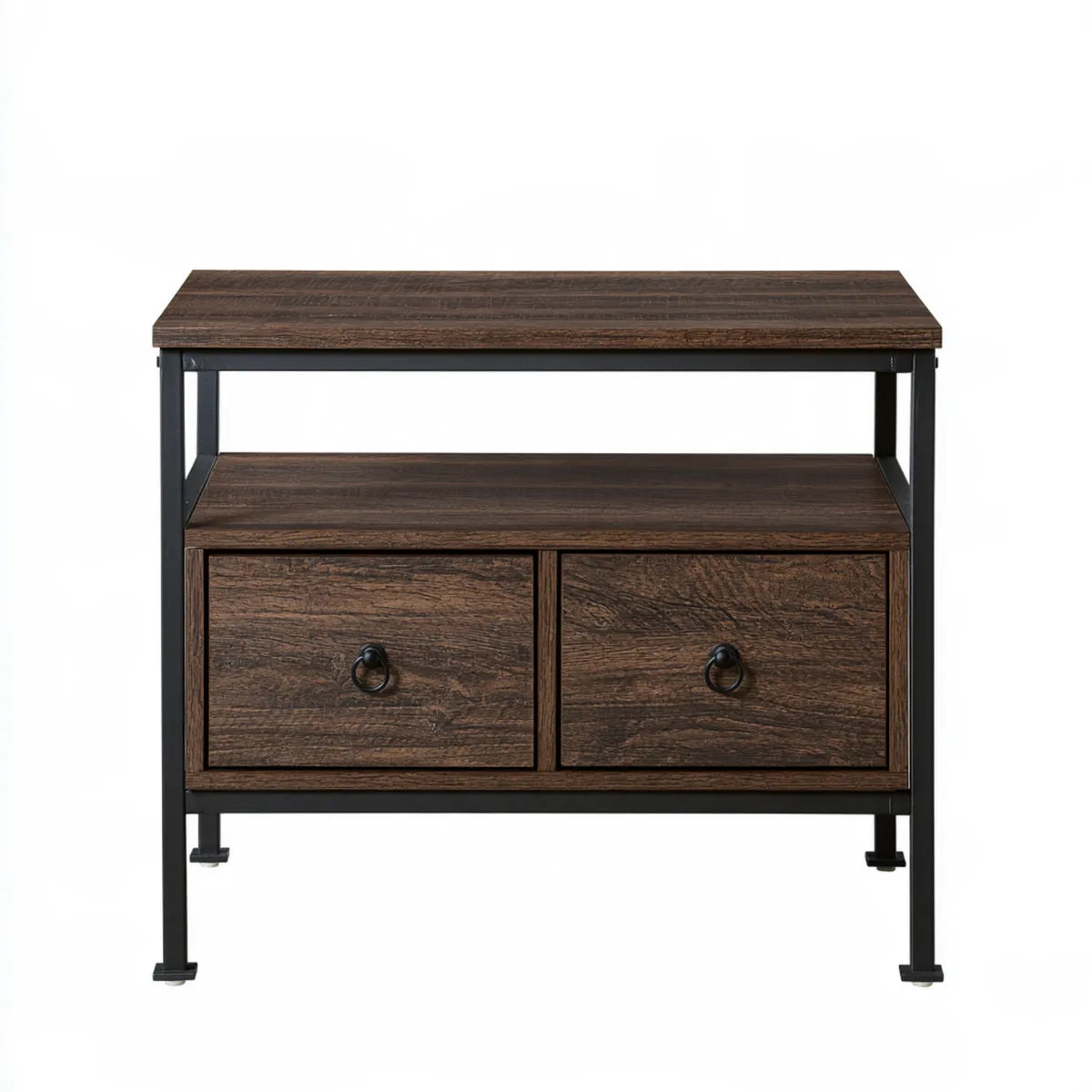 31.5 in Dark Brown and Black Engineered Wood and Steel Nightstand with 2 Drawers and Open Shelf, 31.5 x 15.7 x 29.9 in