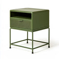 Olive Green Metal Nightstand with Drawer and Open Shelf, 18 x 15 x 24 in