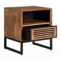 Brown Solid Wood and Metal Nightstand with Drawer and Open Shelf, 20 x 16 x 24 in