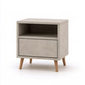 Light Gray Fiber Reinforced Concrete Nightstand with Drawer and Solid Wood Legs, 20 x 16 x 24 in