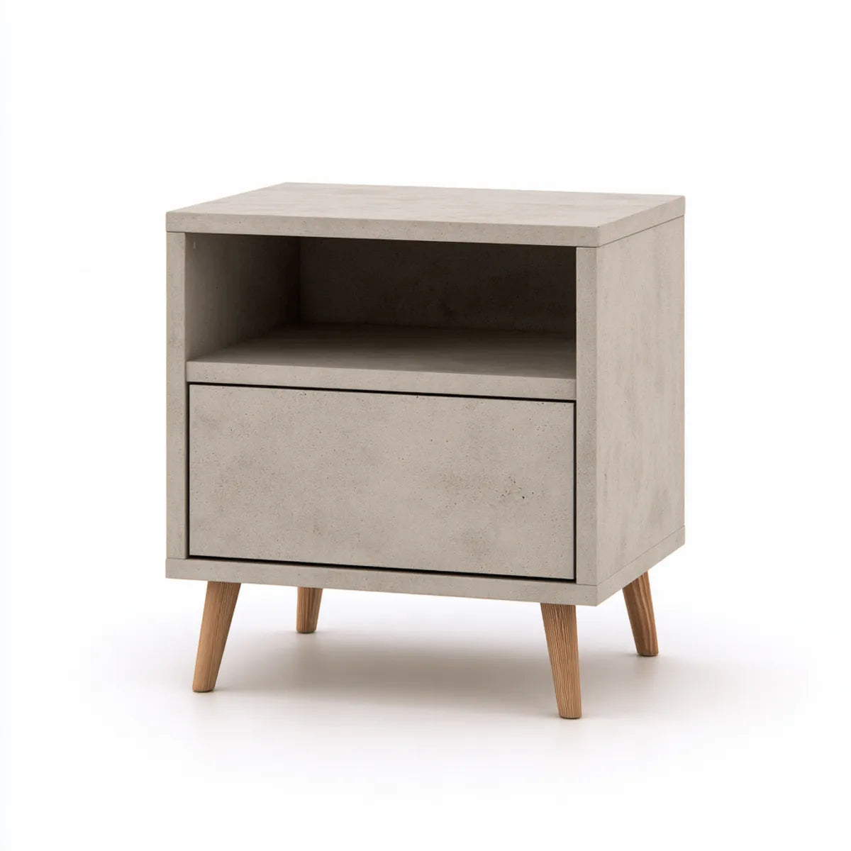 Light Gray Fiber Reinforced Concrete Nightstand with Drawer and Solid Wood Legs, 20 x 16 x 24 in