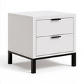 2-Drawer White MDF Nightstand with Black Metal Legs, 22 x 16 x 24 in