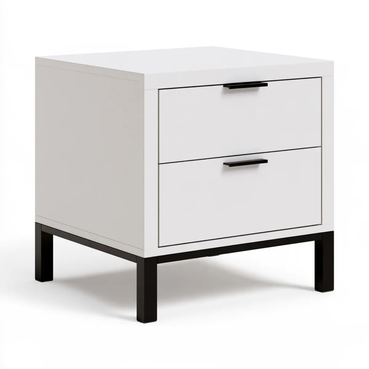 2-Drawer White MDF Nightstand with Black Metal Legs, 22 x 16 x 24 in