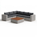 4-Piece Outdoor Patio Sectional Sofa Set, L-Shaped Gray PE Rattan with Acacia Wood Coffee Table, 101.2 x 74.8 x 25.6 in