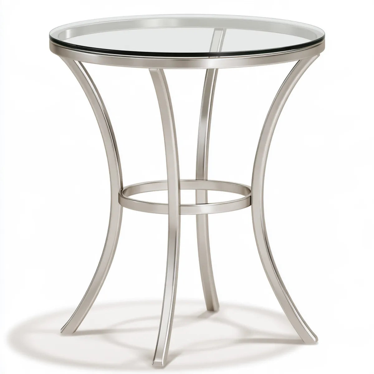 Round Glass Top Side Table, 22 in Diameter x 24 in High, Silver Stainless Steel Frame