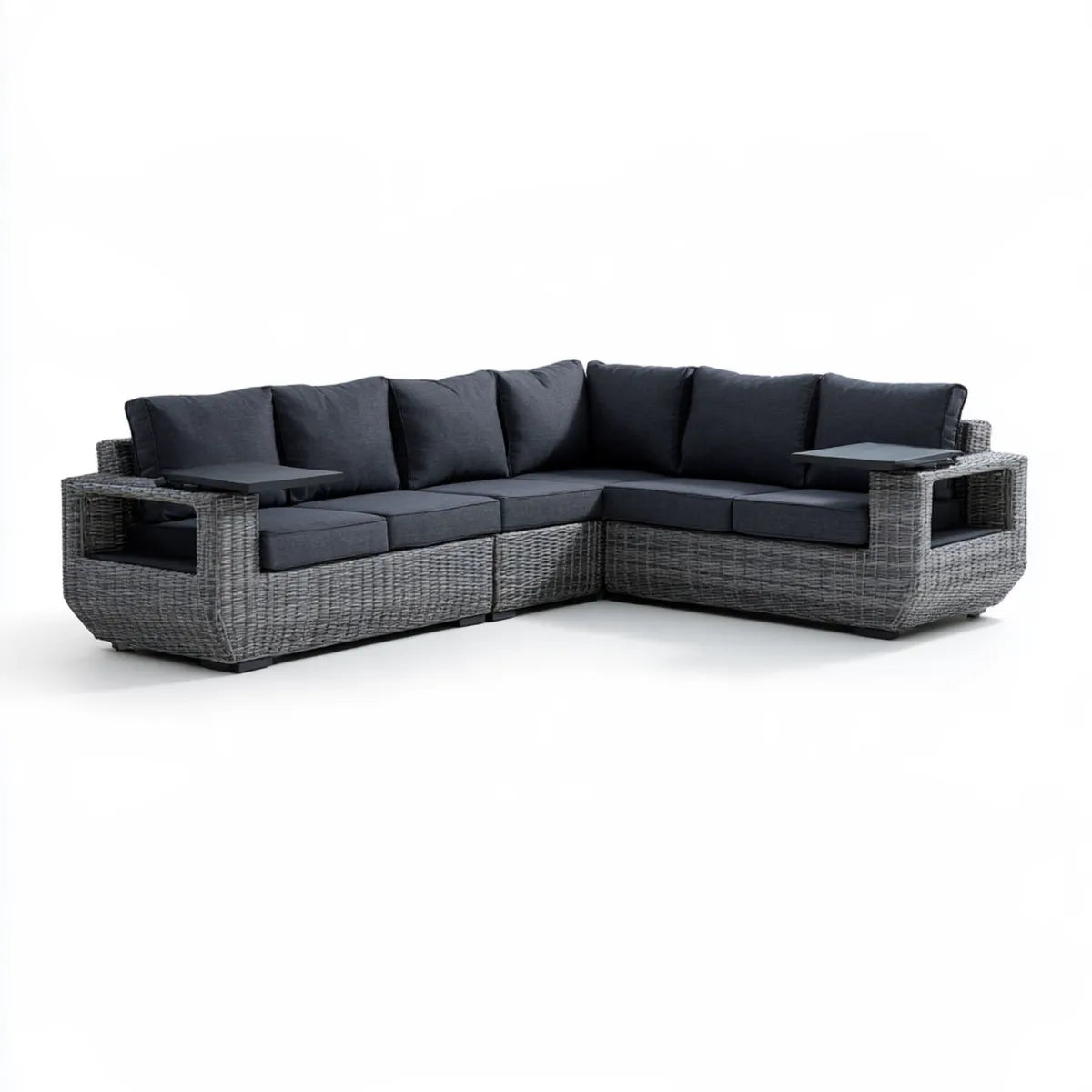 Outdoor 6-Seat L-Shaped Sectional Sofa Set, 106 x 83 x 31 in, Gray PE Rattan with Dark Gray Cushions