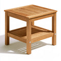 Square Solid Eucalyptus Wood Side Table with Slatted Shelf, Natural Light Brown, 22 x 22 x 18 in
