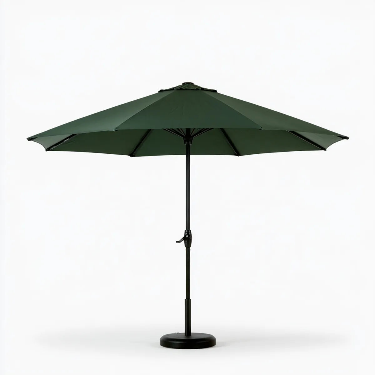 9 ft Outdoor Patio Umbrella Set with Dark Green Polyester Canopy, Steel Pole and Round Base