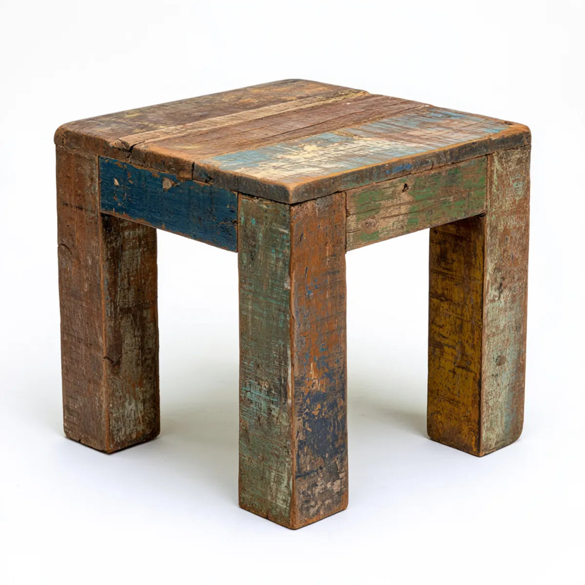 Square Reclaimed Solid Hardwood Side Table, 18 x 18 x 18 in, Multicolor