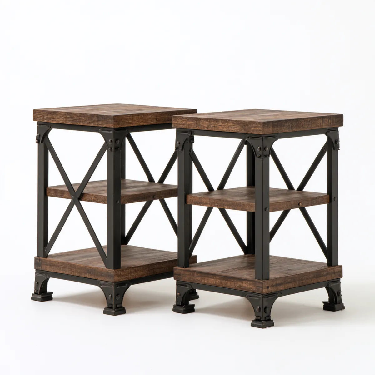 2-Piece 24 x 24 x 26 in Brown Engineered Wood and Steel Square End Table Set