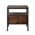 2-Drawer Nightstand, 24 x 16 x 26 in, Brown Engineered Wood and Black Steel