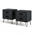 Set of 2 Black 2-Drawer Wood Nightstands, 19.7 x 15.7 x 23.6 in Bedside Tables