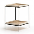 Two-Tier Square End Table, 18 x 18 x 24 in, Black Steel and Natural Rattan