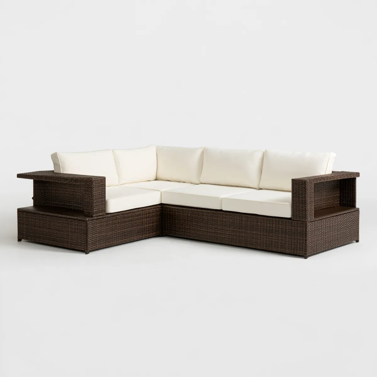 Outdoor Patio Sectional Sofa Set, 82.7 x 82.7 x 24.8 in, Brown PE Rattan L-Shaped