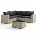 5-Piece Outdoor PE Rattan L-Shaped Sectional Sofa Set with Glass Coffee Table, 84 x 84 in, Beige/Dark Gray