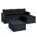 Outdoor Patio 3-Piece Black PE Rattan L-Shaped Sectional Sofa Set with Glass Coffee Table, 70.9 x 48.4 x 24.8 in