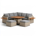 5-Piece Outdoor Patio Sectional Sofa Set, 280 x 200 x 77 cm, Gray PE Rattan and Acacia Wood
