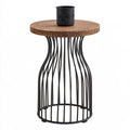 Round Side Table, 16 in. Diameter x 22 in. High, Brown Engineered Wood and Black Steel