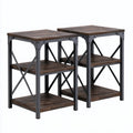 2-Piece Square Side Table Set, 19.7 x 19.7 x 23.6 in, Rustic Brown Wood and Black Steel