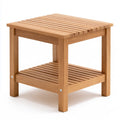 Two-Tier Solid Wood Side Table with Slatted Shelf, 18 x 18 x 22 in, Natural Light Brown