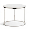 Round Side Table, 19.7 in. Diameter x 19.7 in. High, White MDF Top with Chrome Stainless Steel Frame